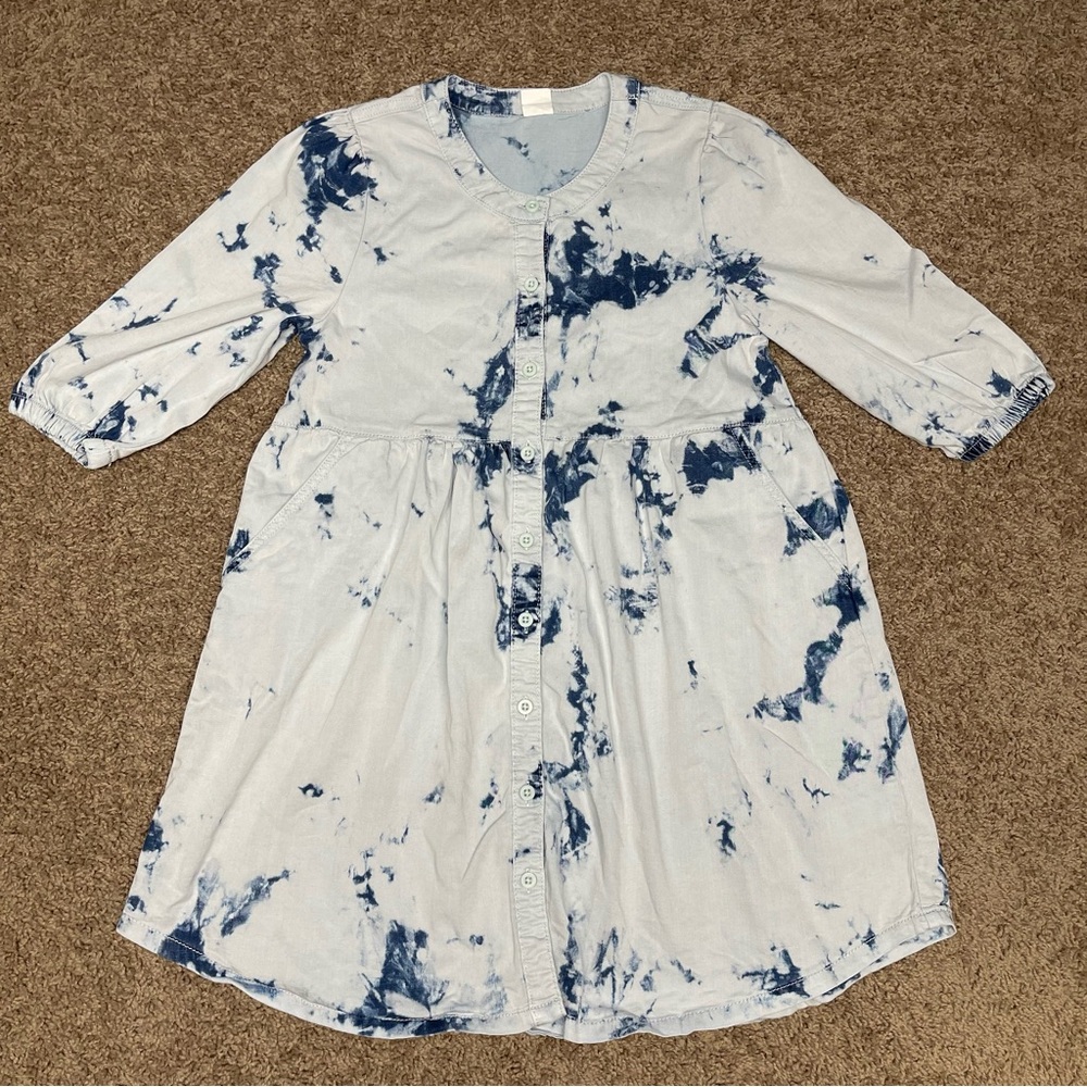 Evsie‎ girls tie-dyed baby doll dress medium quarter sleeve blue stretch boho